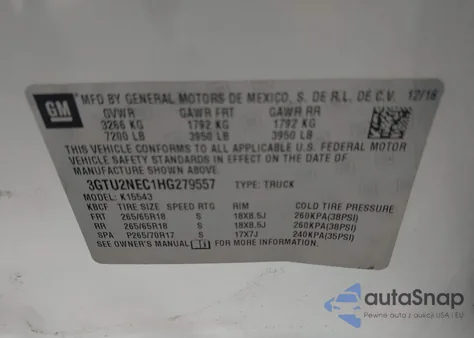 2017 GMC Sierra 1500 Slt from USA, damaged, VIN 3GTU2NEC1HG279557